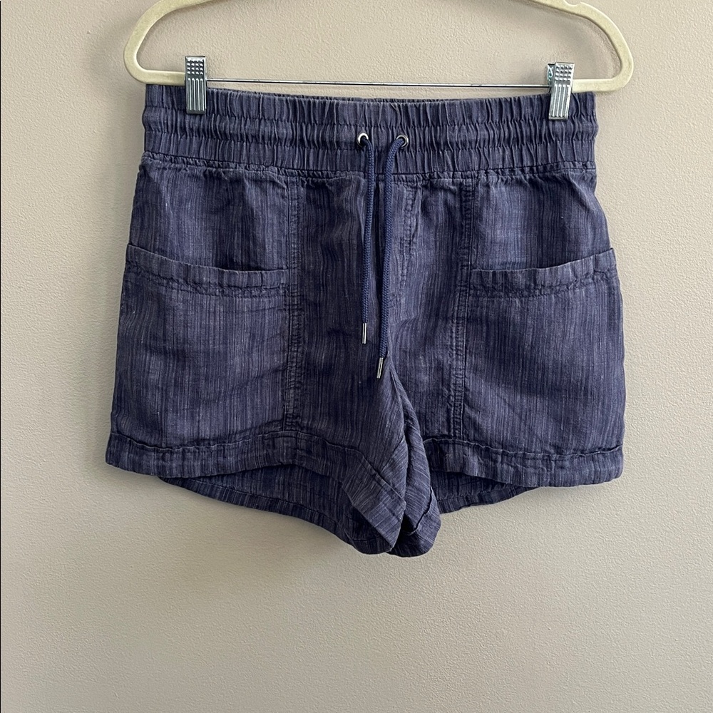 Athleta Navy Blue Drawstring Linen-Blend Shorts